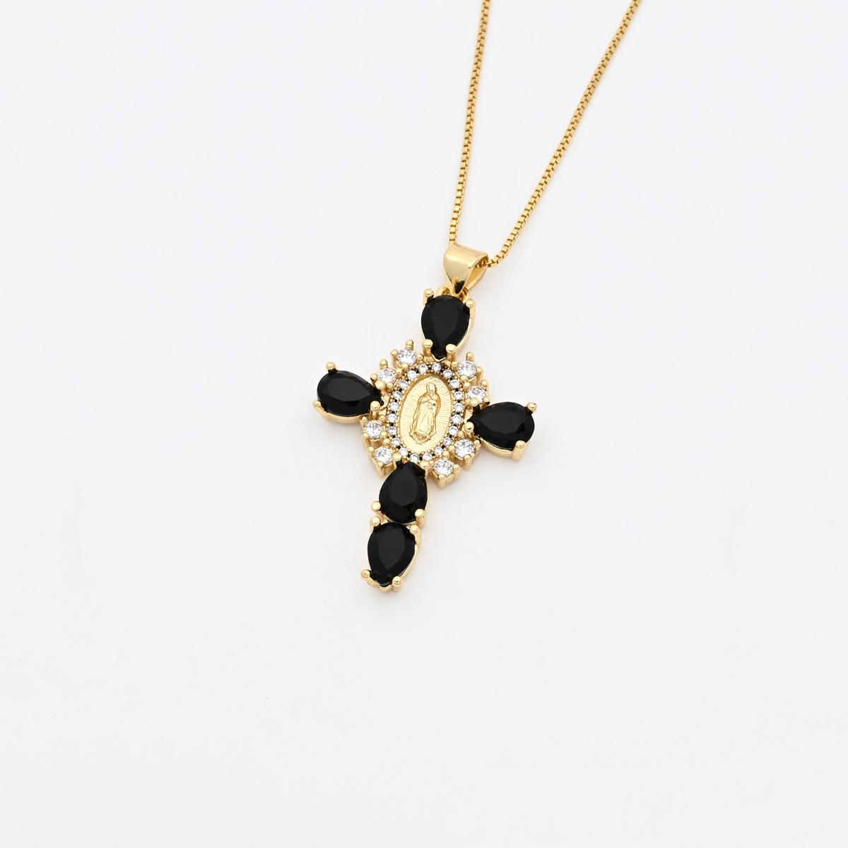 European Virgin Mary Zircon Cross Pendant Clavicle Chain Pendant Only