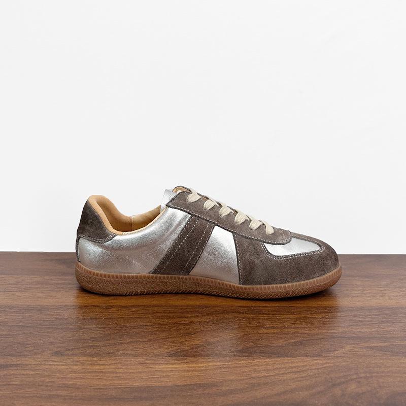 

2024 Vintage Dirty Style Full Grain Leather German Trainer Sneakers for Men & Women - Silver Casual Skate Shoes Men s 43