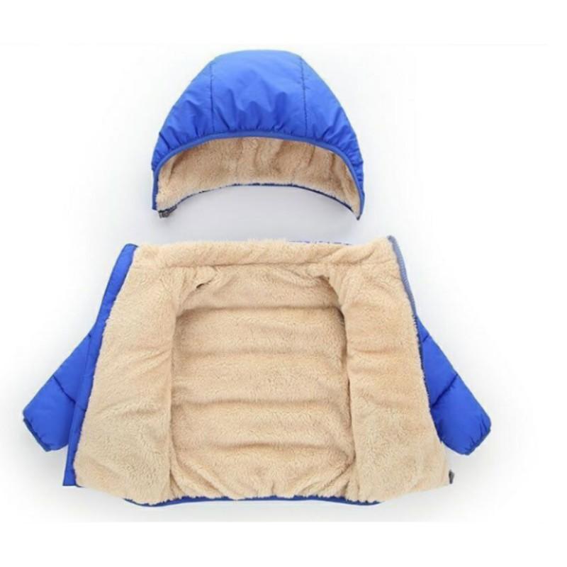 Children Winter Thick Warm Plush Jacket Kids Solid Simple Hooded Snowsuit