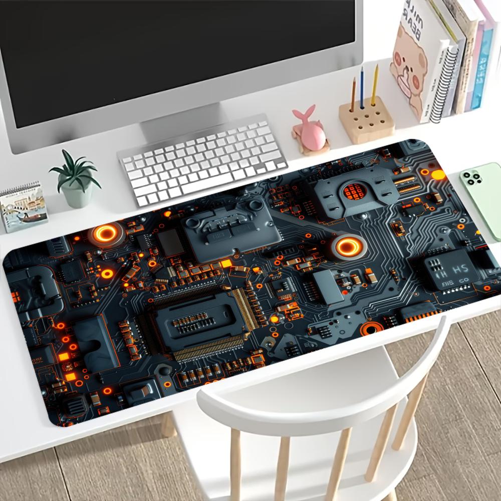 Cyber Circuit Large Gaming Desk Mat NonSlip Locked Edge Mousepad SciFi Circuit Keyboard Carpet For Pc Gamer Office Table