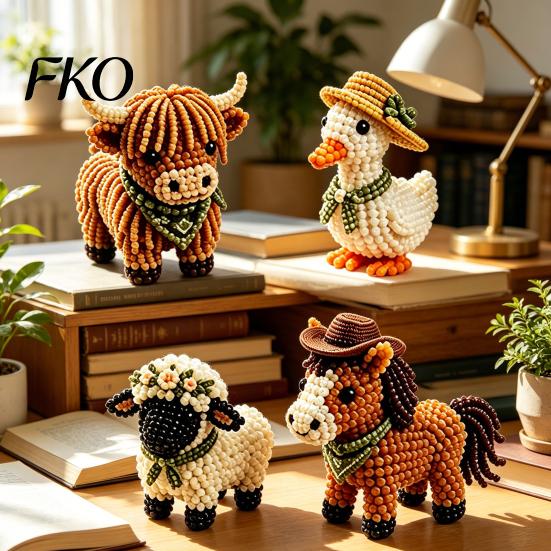 Progetto Creativo con Perline Kit Piccolo Animale 3D con Perline, Kit Fai-da-Te Carino con Perline Colorate e Istruzioni Dettagliate, 4 Modelli