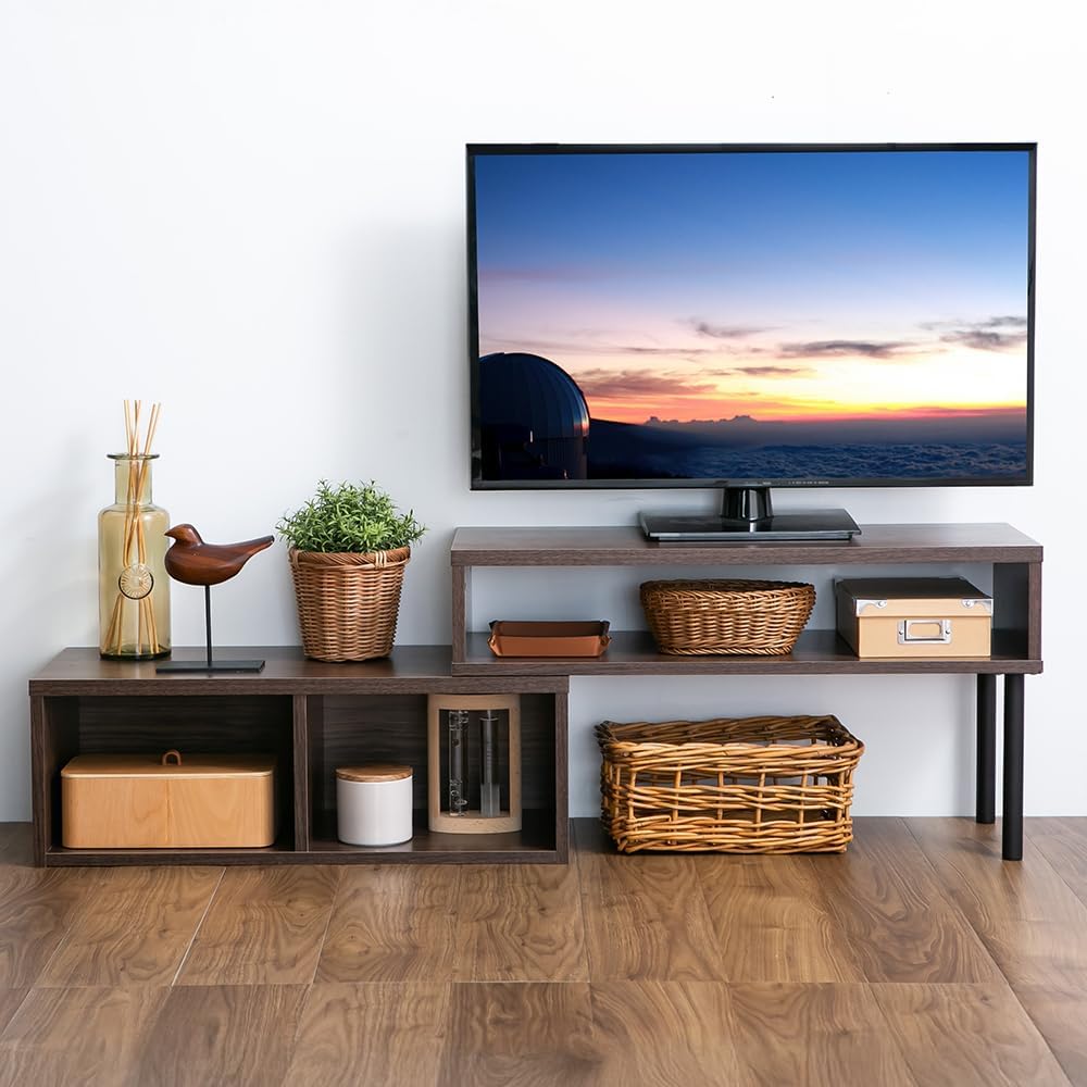 Iris Plaza Extendable TV Stand, TV Board, Lowboard, Adjustable Angle, Width Approx. 75-133cm, Brown PSTD75 ~SMART COLLECTION~