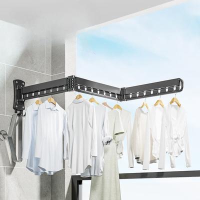 Wall Mounted Folding Clothes Rack Balcony Folding Cloth Hangers Without Punching Household Telescopic Pole Clothes Drying Rods