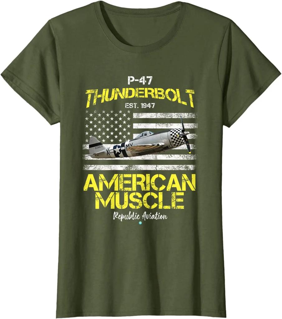 American Muscle P47 Thunderbolt Fighter Aircraft TShirt 100 Cotton ONeck Short Sleeve Casual Mens Tshirt Size S3XL