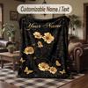 Golden Floral Elegance 2 Theme Throw Blanket Custom Name Text Personalized Blanket Soft Cozy Blanket for Home Sofa Bed