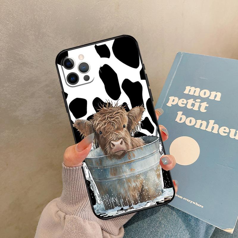 Western Highland Cow Sunflower Cute Case For iPhone 17 Air 13 16 15 11 12 14 Pro Max 13 mini XR 15 16 Plus 16e Back Cover Shell