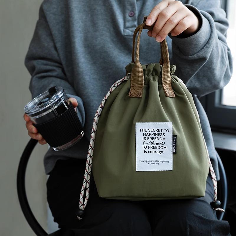 Large Waterproof Insulated Bento Box Bag with Drawstring Closure Thickened Lunch Bag for Work Student Picnic Cooler Tote Bag