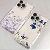 Blue White Floral Mirror Case Pattern Phone Case for iPhone 17 16 15 14 13 12 11 16E Series Pro Max Plus Double Layer Protection