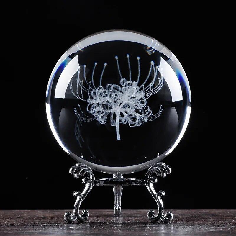 60mm 3D Crystal Ball Laser Engraved Glass Ornaments Animal Figurine Collectibles Paperweight Home Art Decor with Stand