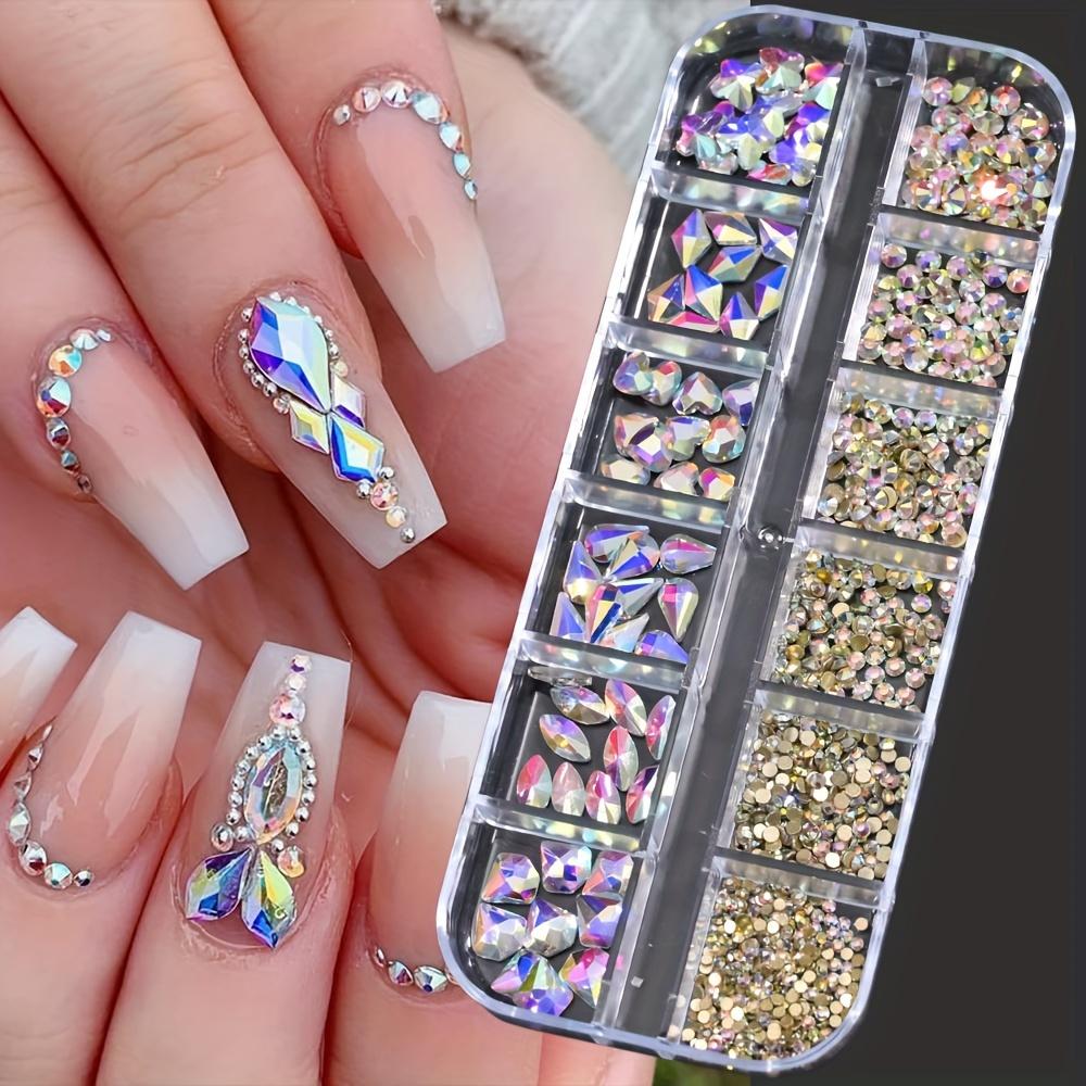 12 Grids Nail Art Rhinestones Jewelry Set Multi-shapes Colorful Flatback Nail Charms 3D Nails Accessories