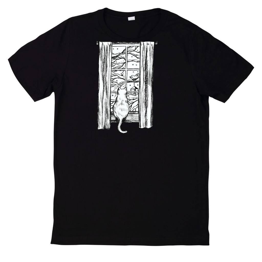 T-Shirt Cat Looking Out the Window Motif CottonWill Be Opened In a New Window or Tab
