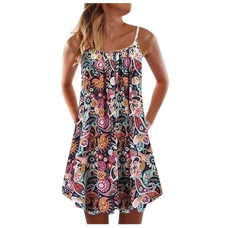 Böhmisches Print Ärmelloses Westenkleid Damen Lässig Sommer Locker Tank Große Größe Mode