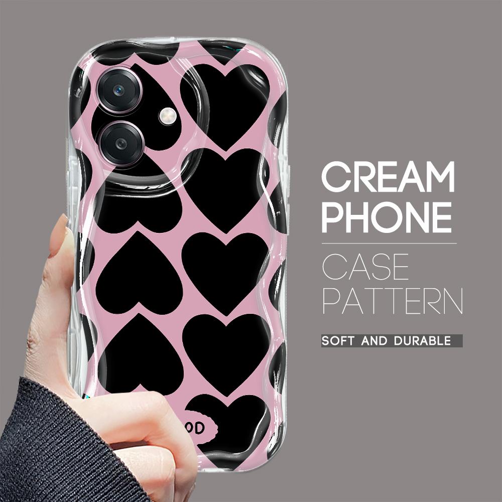 For OPPO A38 A18 A60 A58 A57s A96 Reno12 13 Realme C31 C30 Vivo V30 Y27s Y28 Y36 Y76 Wavy Edge Love-Heart Soft Silicone Phone Case