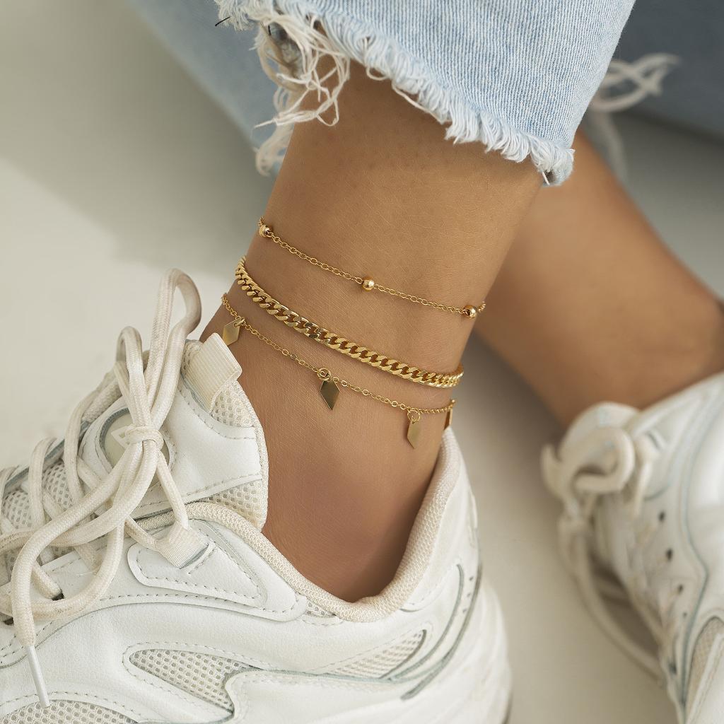Accessories, Mixed and Matched Beach Chain Foot Accessories, Simple Geometric Rhombus Sequins Electroplating Set Anklet Women
