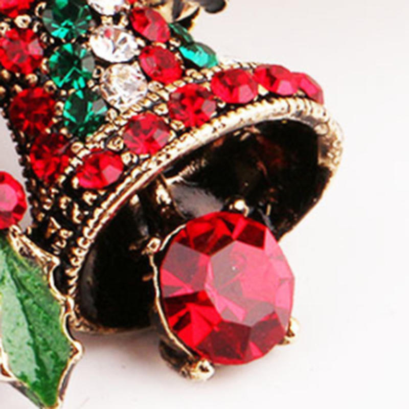 Christmas Vintage Bells Brooch Xmas Tree Shape Pins For Women Men Colorful Rhinestones New-Year Jewelry Garment Accessories