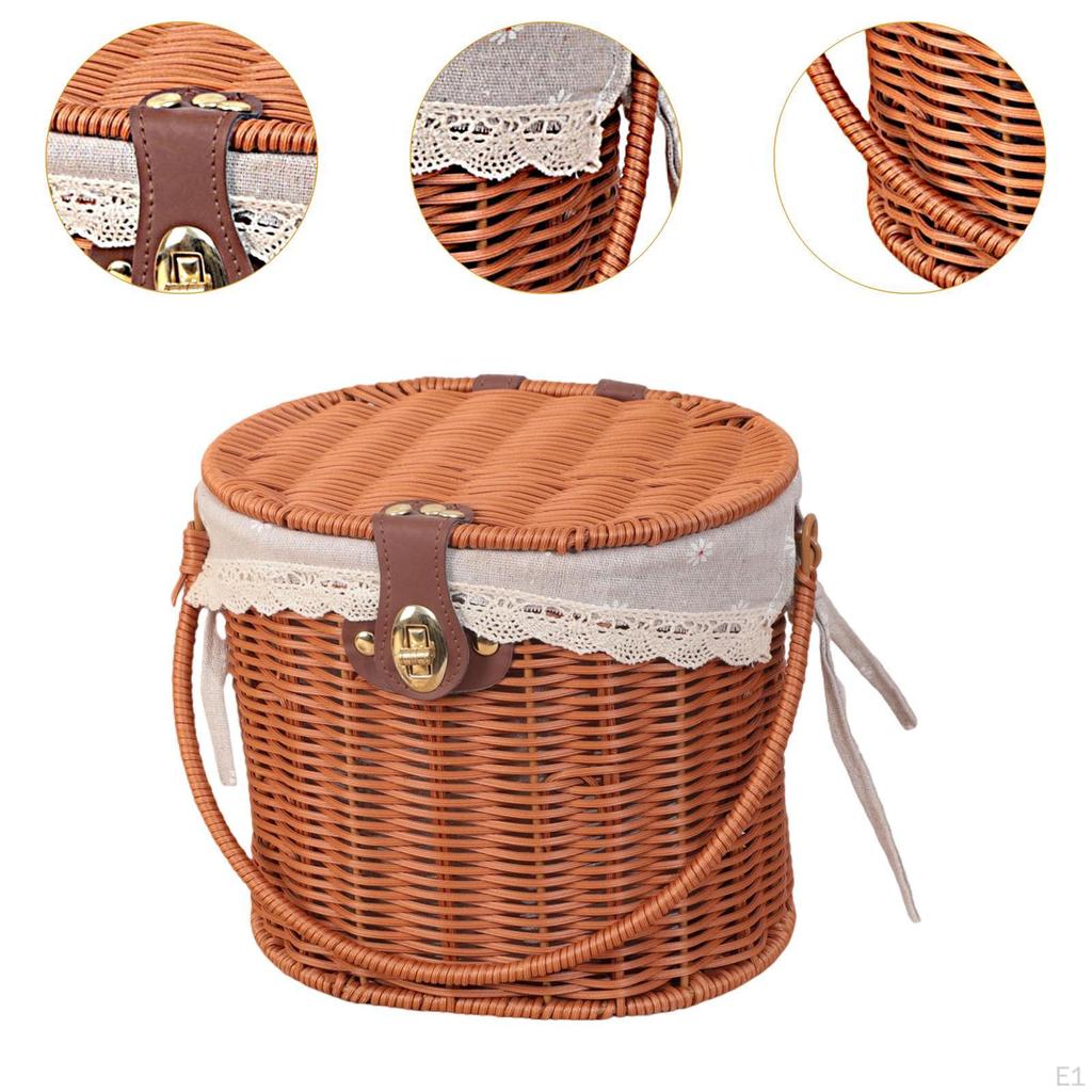 Picnic Basket Storage Hamper with Lid and Handle Woven Container for Hiking Wedding