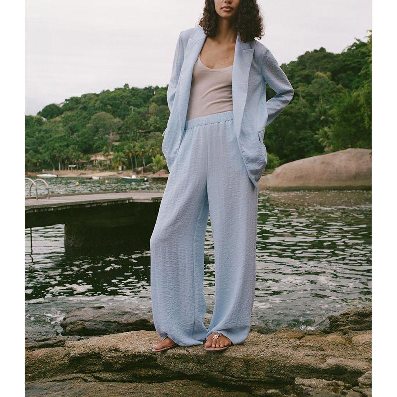 Wrinkle Effect Cardigan Suit Outwear 3253741 Wrinkle Effect Wide Leg Casual Pants 3252741