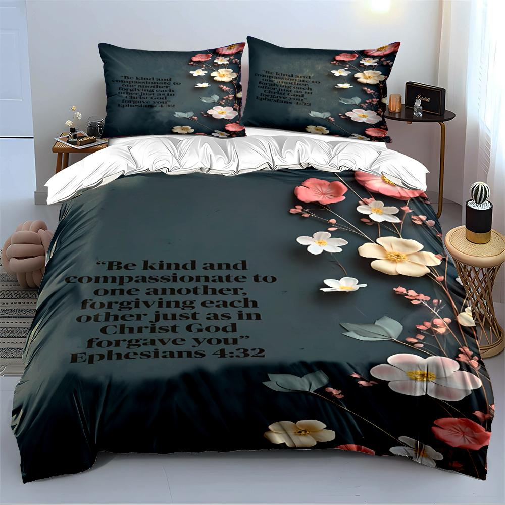 Floral Bedding Set with Bible Verse Bedding set (1 duvet cover, 2 pillowcases, duvet not included)