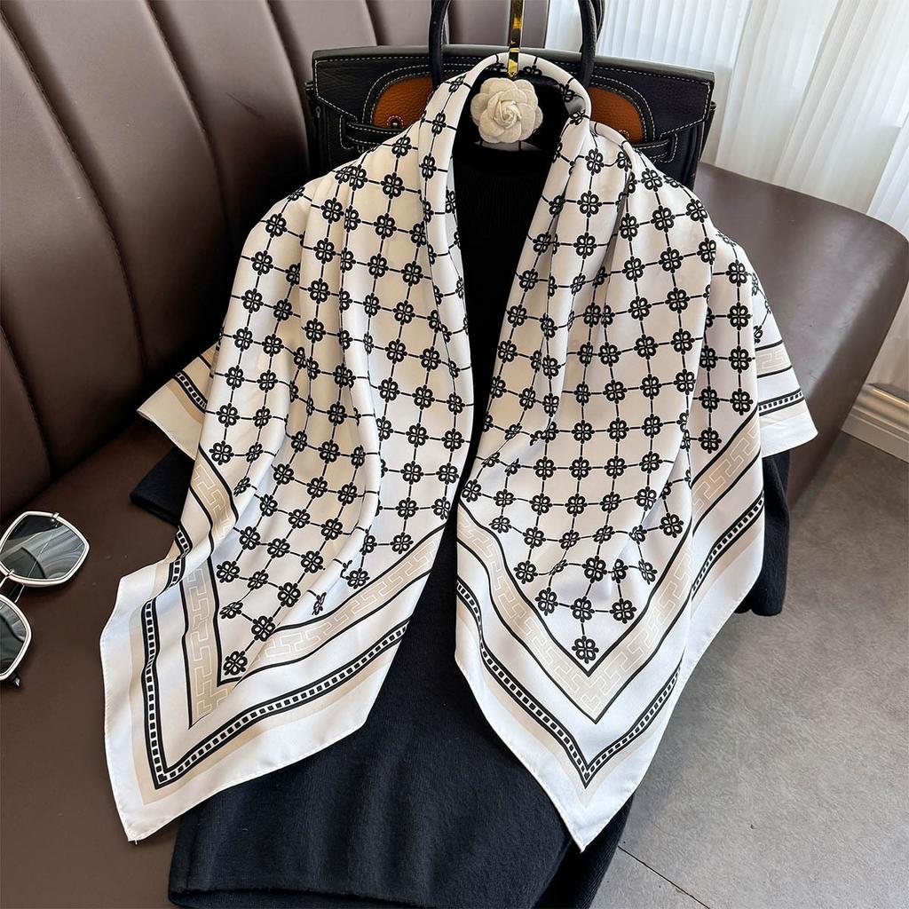 Fashionable and Light Luxury Twill Silk Scarf for Women  Japanese and Korean Simple Striped Large Square Scarf Ins Style Multifunctional Shawl Scarf
