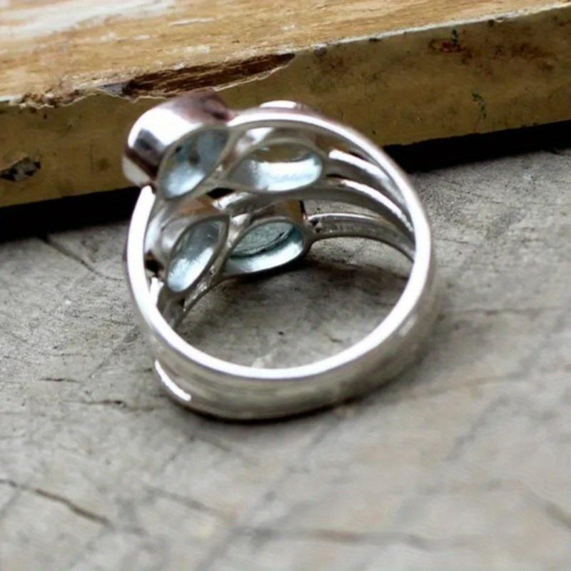 1pc Exquisite Luxury Style Multi-circle Hollow Out Multiple Sky Blue Imitation Crystals Twinkling Silver Color Ladies Ring