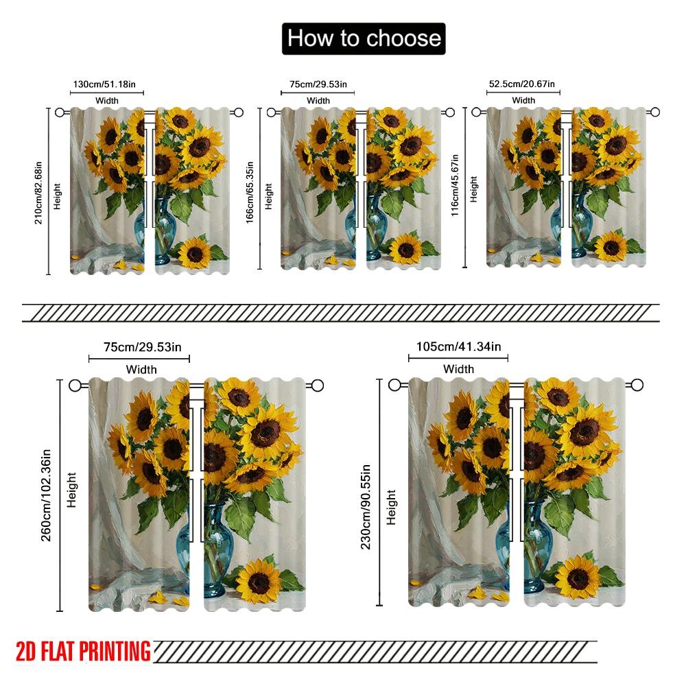 2pcs 2D Flat Printing Curtains Sunflowers Vase Fruit Painting Fabric Without Electricity Birthday Party Use for New Year and