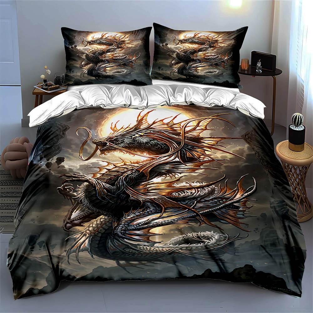 Dragon Fire Illustration Bedding Duvet Cover Sets Duvet Covers Pillowcases Gifts (1 * Duvet Cover 2 * Pillowcases, Without Duvet Insert)