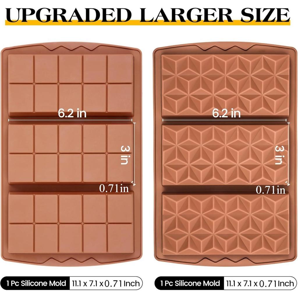 3 In 1 Chocolate Bar Molds Silicone Bars Break Apart Wax Melt Mould Easy Release Rectangle Durable for Handmade Gift