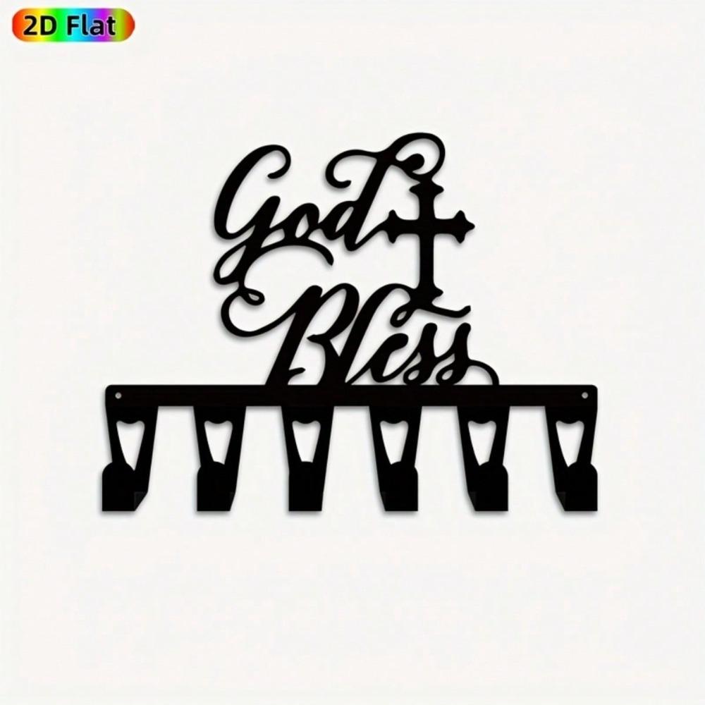 Modern Cross Key Holder Heavy Duty Iron Wall Organizer 6 Hooks Christian Home Church Decor Gift