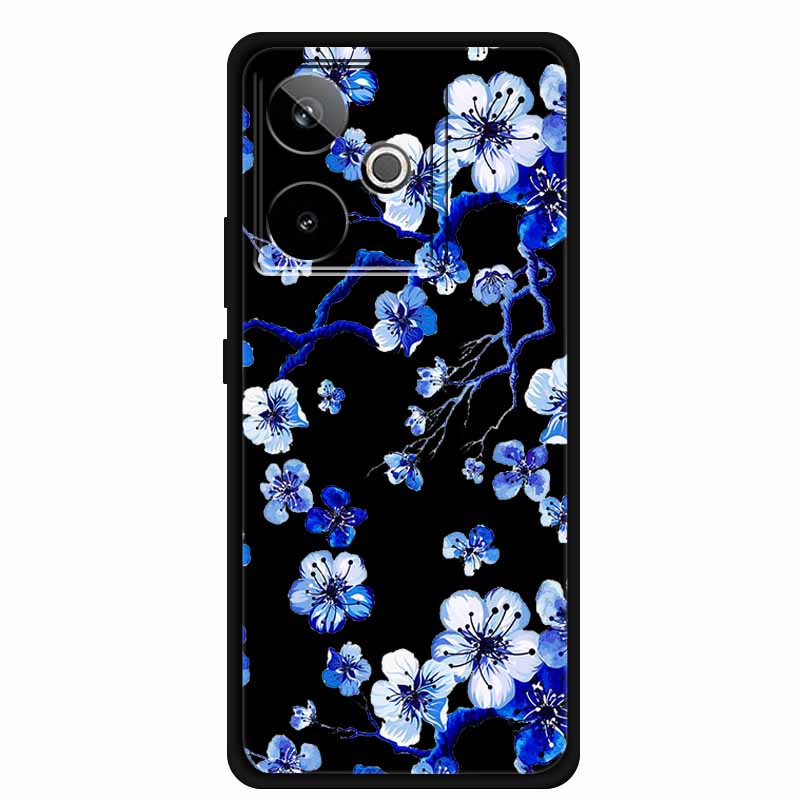 For Realme GT7 GT 7T Case Cute Floral Retro Black Silicone Soft Case Back Cover for Realme GT 7 TPU Funda For Realme GT 7T Coque