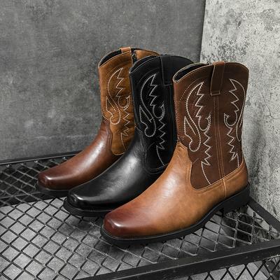 Hochwertige Stickerei Lederstiefel Herren Klassische High Top Britische Herrenstiefel Motorradschuhe Herren Knöchel Western Cowboy Stiefel Männlich