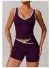 Women's Color Block High Waist Sports Set: Backless Vest Top & Running Shorts for Fitness and Yoga