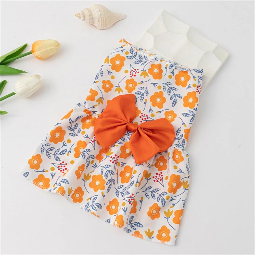 Cute Bow Pet Cat Dress Skirt Summer Flower Print Dog Dresses for Small Dogs Poodle Puppy Mascotas Clothes Vestidos Para Perritas