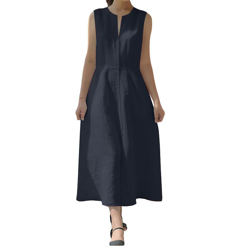 

ZANZEA Женское повседневное платье с V-образным вырезом, однотонное, свободного кроя, летнее, без рукавов 5XL тёмно-синий