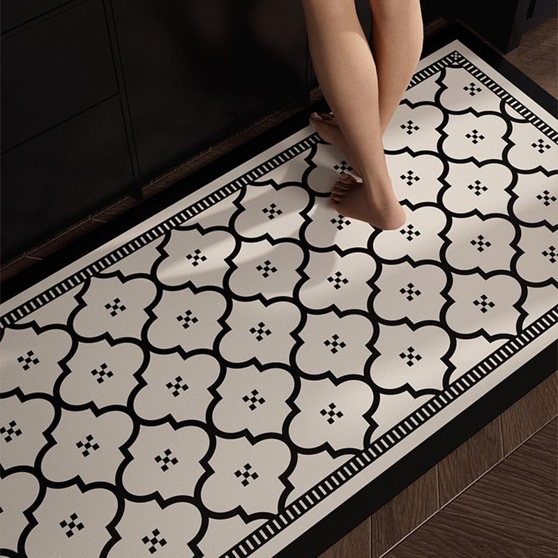 Kitchen Floor Mat Waterproof Non-slip Wash-free Carpet PVC Leather Strip Rugs American Black and White Home Decoration Foot Mats
