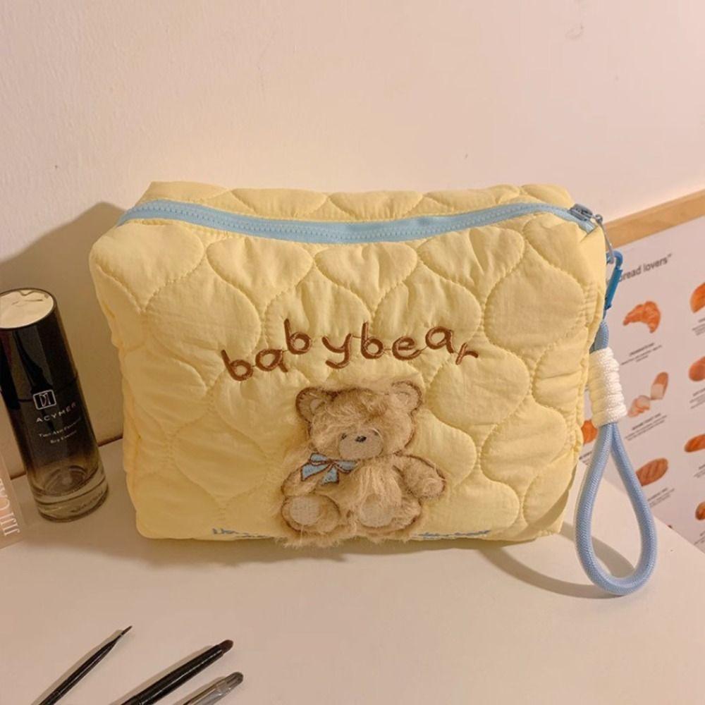INS Puppy Embroidered Cosmetic Bag Korean Style Portable Makeup Bag Handbag Bear Storage Bag  Women
