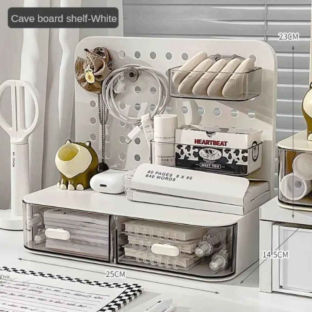 

Desktop Perforated Board Storage Box with Transparent Drawers Stationery Sorting Rack Desk Office Cosmetics Pen Holder белый