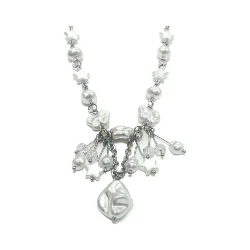 

Original light luxury pearl necklace women s versatile sense beaded collarbone chain personalized fashion fringed neck chain summer