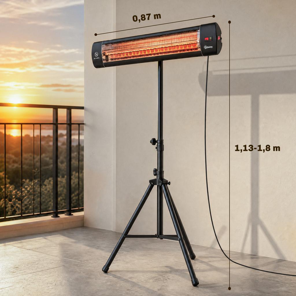 Infrared Floor-Standing Radiator, 2500 W, IP65, Remote, Timer, 87 x 81 x 180 cm, Black