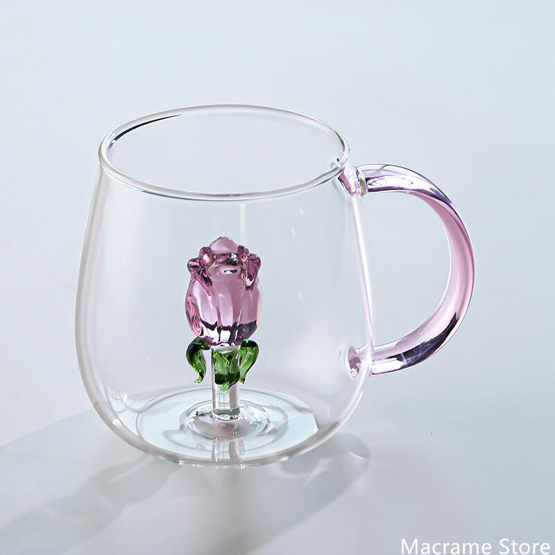 3D Animal Flower Built-in Glass High Borosilicate Glass Heat-resistant Transparent Glass Drinking Cup Milk Coffee Juice Glass