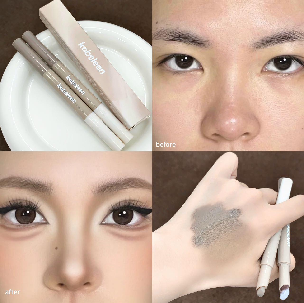 Kobeleen Double-Ended Contour Brush & Nose Shadow Stick - Gray-Brown All-in-One Pen. 750mg
