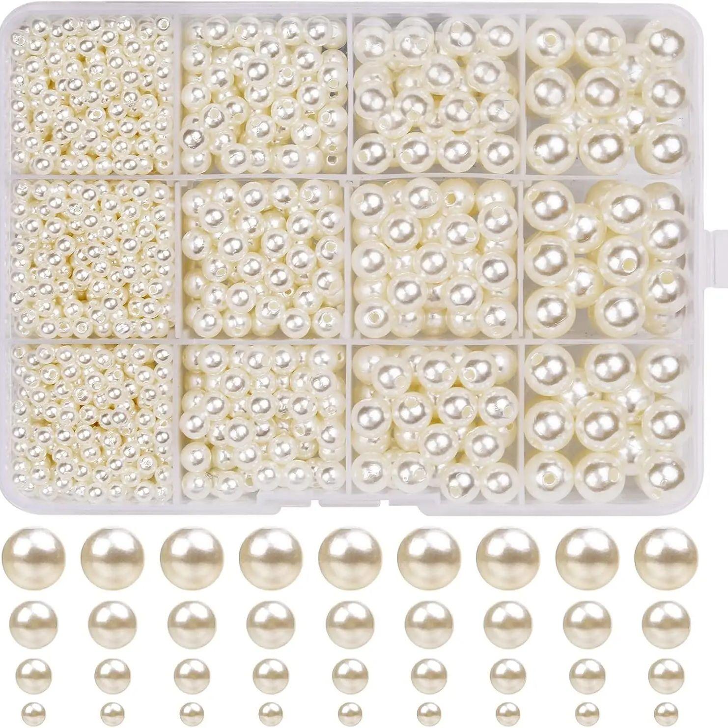 

1320Pcs Pearl Beads for Jewelry Making 4/6/8/10mm Round Pearls for Bracelets Making Kit for Bracelet Necklace DIY Decoration