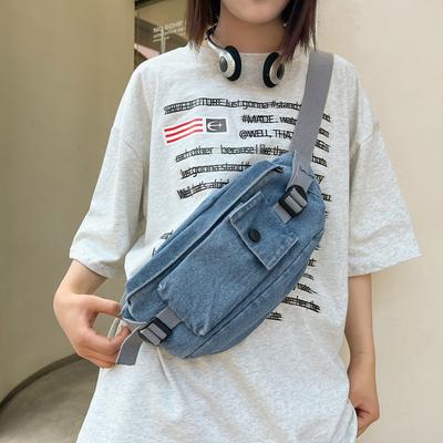 Denimowa torba na klatkę piersiową Damska zmysł designu Niszowa codzienna torba płócienna w stylu Hongkongu Harajuku Messenger na telefon komórkowy Saszetka biodrowa