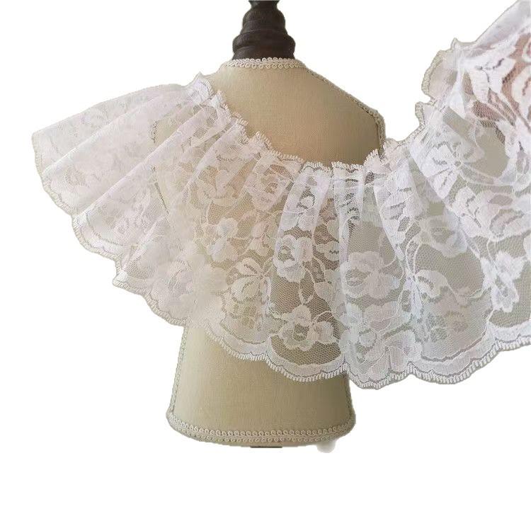12,5 cm 5 yard Rete Jacquard Pieghettato Allargato Tulle Pizzo Fai da Te Vestiti Gonna Scollo Polsini Orlo Allungato Tenda Divano Grembiule Materiale di Cucito Finitura