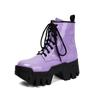 Plus Size Sponge Cake Heel Thick Sole Rubber Glossy Patent Leather Short Boots Lace Up Zipper Height Increasing Women's Boots