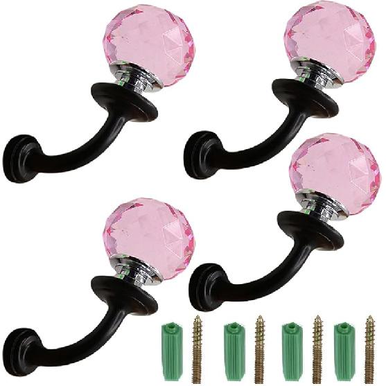 Coat Hooks,Door Hook, Coat Rack Wall Mounted Crystal Hanger Hook Pink Zinc Alloy Coat Hook Retro Ball Wall-Mounted Coat Hook Hook for Kitchen Black Pink