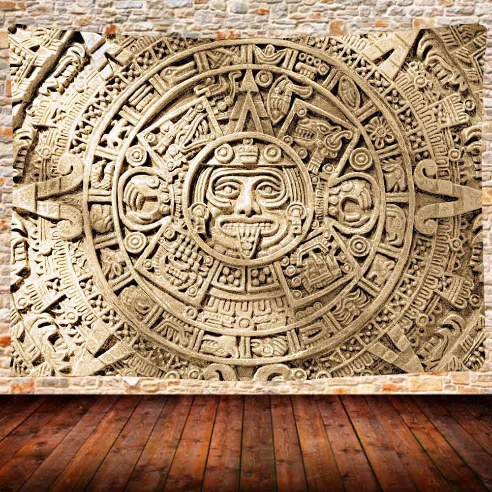Jmg Household Supplies Unisex Ancient Mayan Aztec Calendar Tapestry, Mystical Mandala Symbol Wall Art, Bohemian Ethnic Decor For Living Room And Festival Use