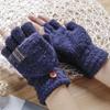 Korean Style Winter Fingerless Woolen Flip-Top Gloves for Outdoor Cycling and Writing
