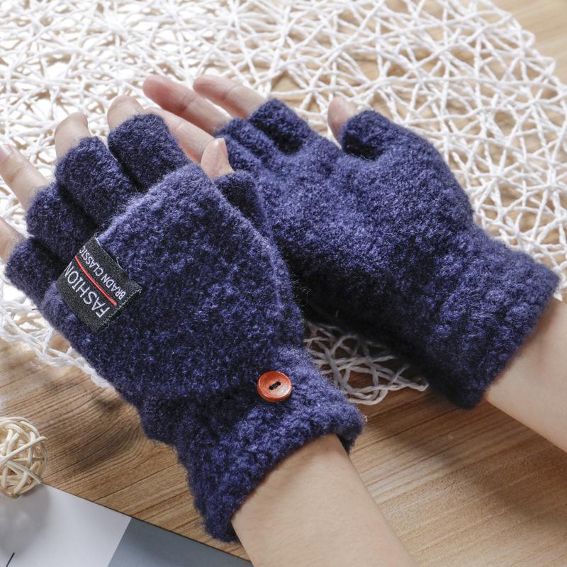 Korean Style Winter Fingerless Woolen Flip-Top Gloves for Outdoor Cycling and Writing