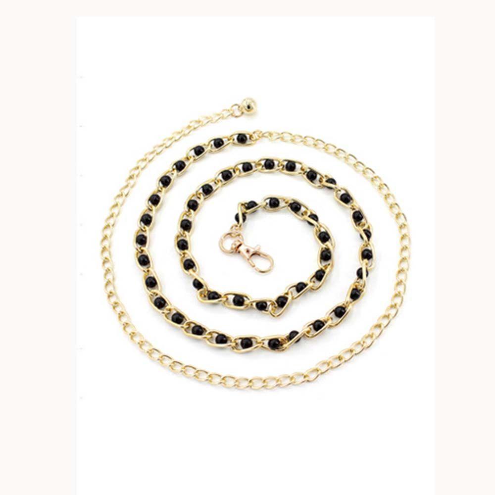 

Женский плетеный бисерный браслет с бусинами, позолоченный, с жемчужной бусиной, металлический жемчужный пояс-цепочка для талии чёрный