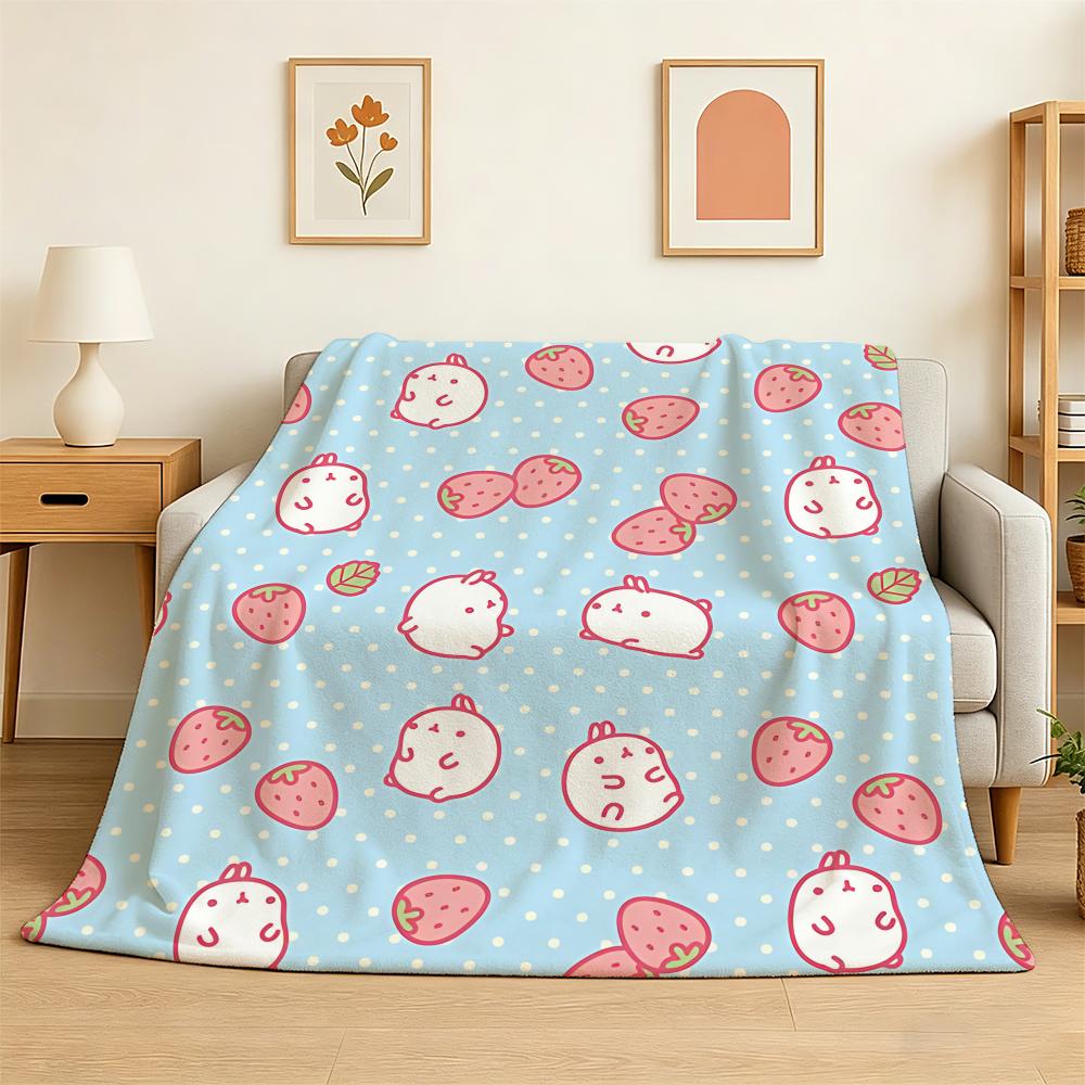 Cute Molang Anime Throw 240g Flannel Blanket Lightweight Soft Skin-friendly Summer Thin Throw Blanket 75X95CM